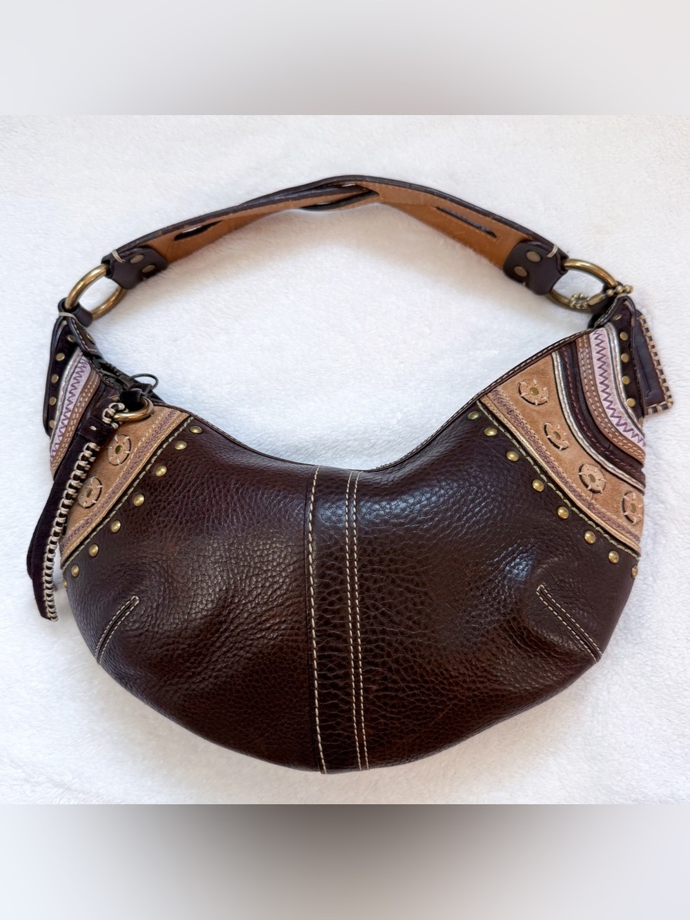 Vintage Coach Y2K RARE Brown Studded Leather Mini Hobo Shoulder Bag 10477 EUC